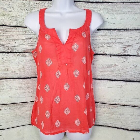 Old Navy Women’s XS Coral Boho Sleeveless Tank Top 100% Cotton India Print - Picture 1 of 6